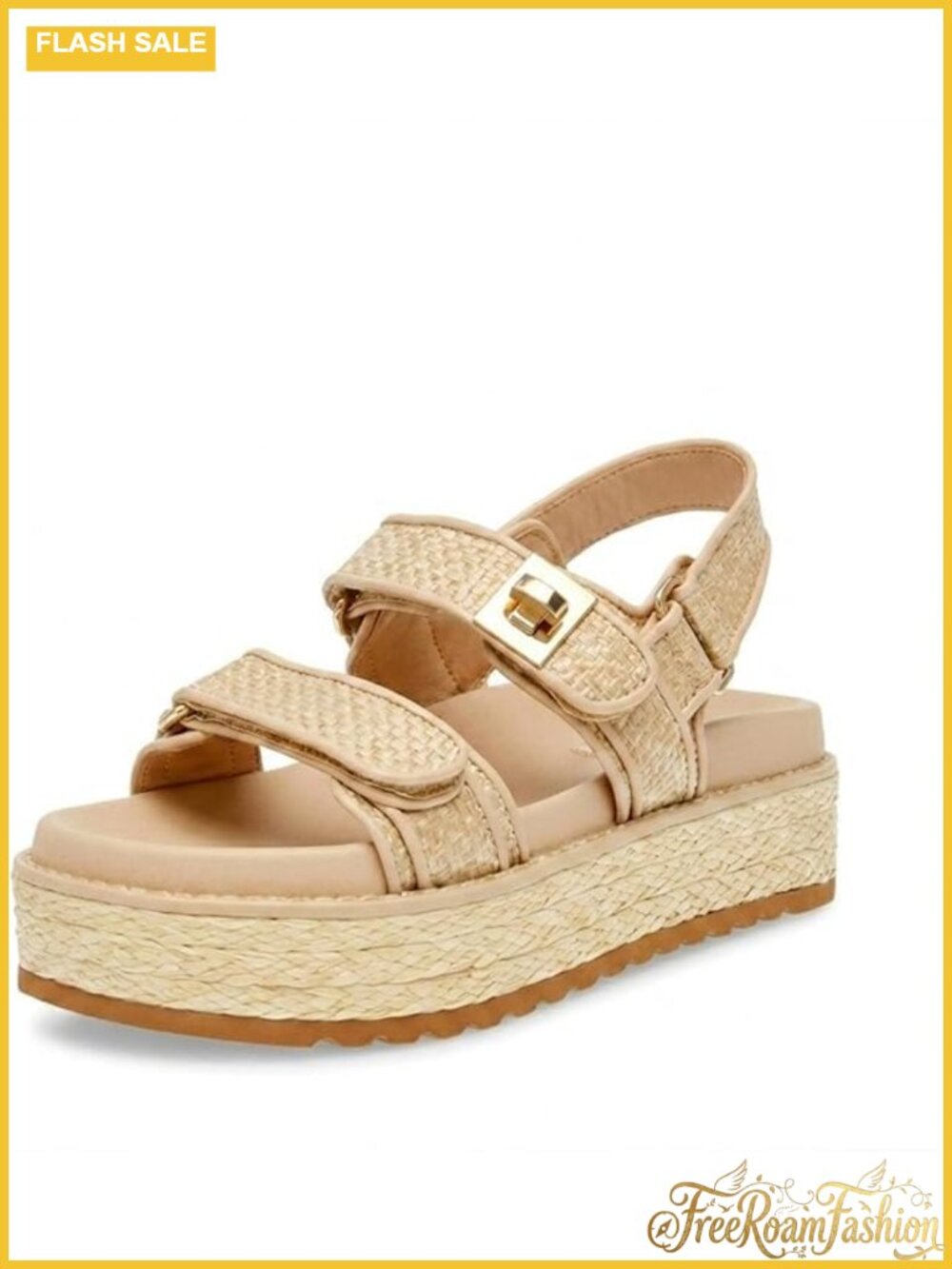 Womens Platform Raffia Sandals Cushioned Footbed Beach